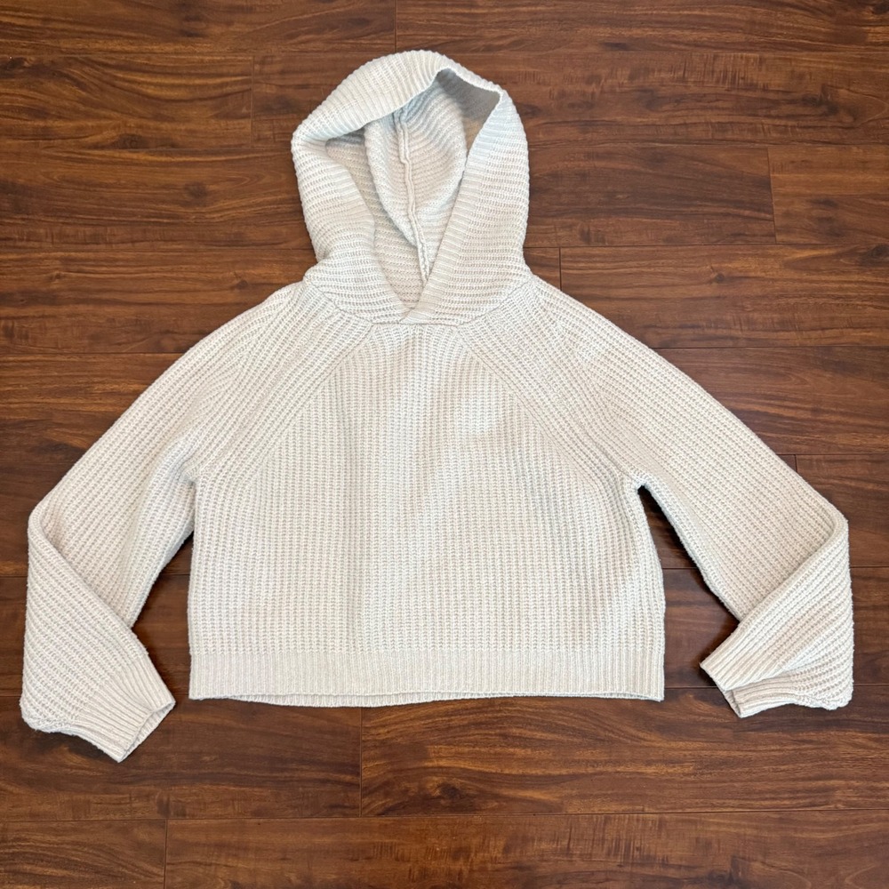 Pink Rose Women Cream Shaker Knit Cropped Hoodie Crop Sweater Size Small Beachy